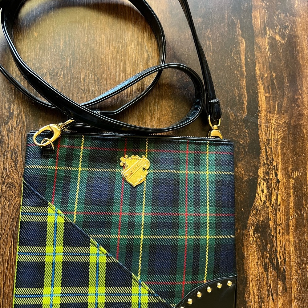 Plaid Crossbody Bag with Black Accents